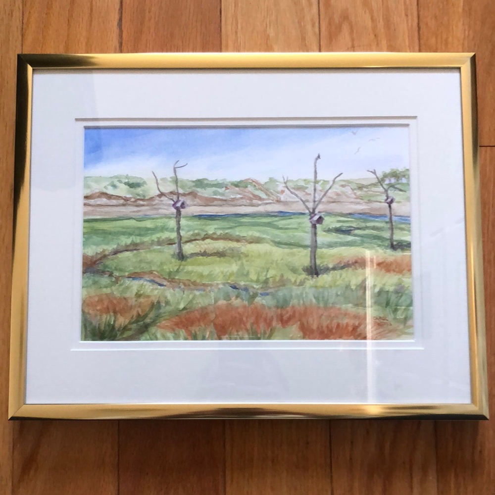 Original Plein Air watercolor painting Maine coast estuary dune hand painted